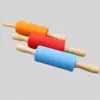 Silicone world Non-Stick Silicone Rolling Pin Wooden Handle Fondant DIY Pastry Dough Flour Roller Kitchen Baking Cooking Tools 2