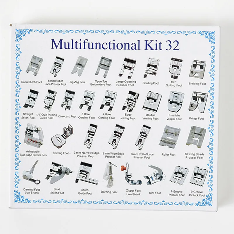 32pcs 32/48/52/62 шт Мини Швейная машинка для дома лапка средства ухода за кожей стоп комплект для Brother Singer Janome аксессуары для швейных машин, прижимных лапок - Цвет: 32pcs