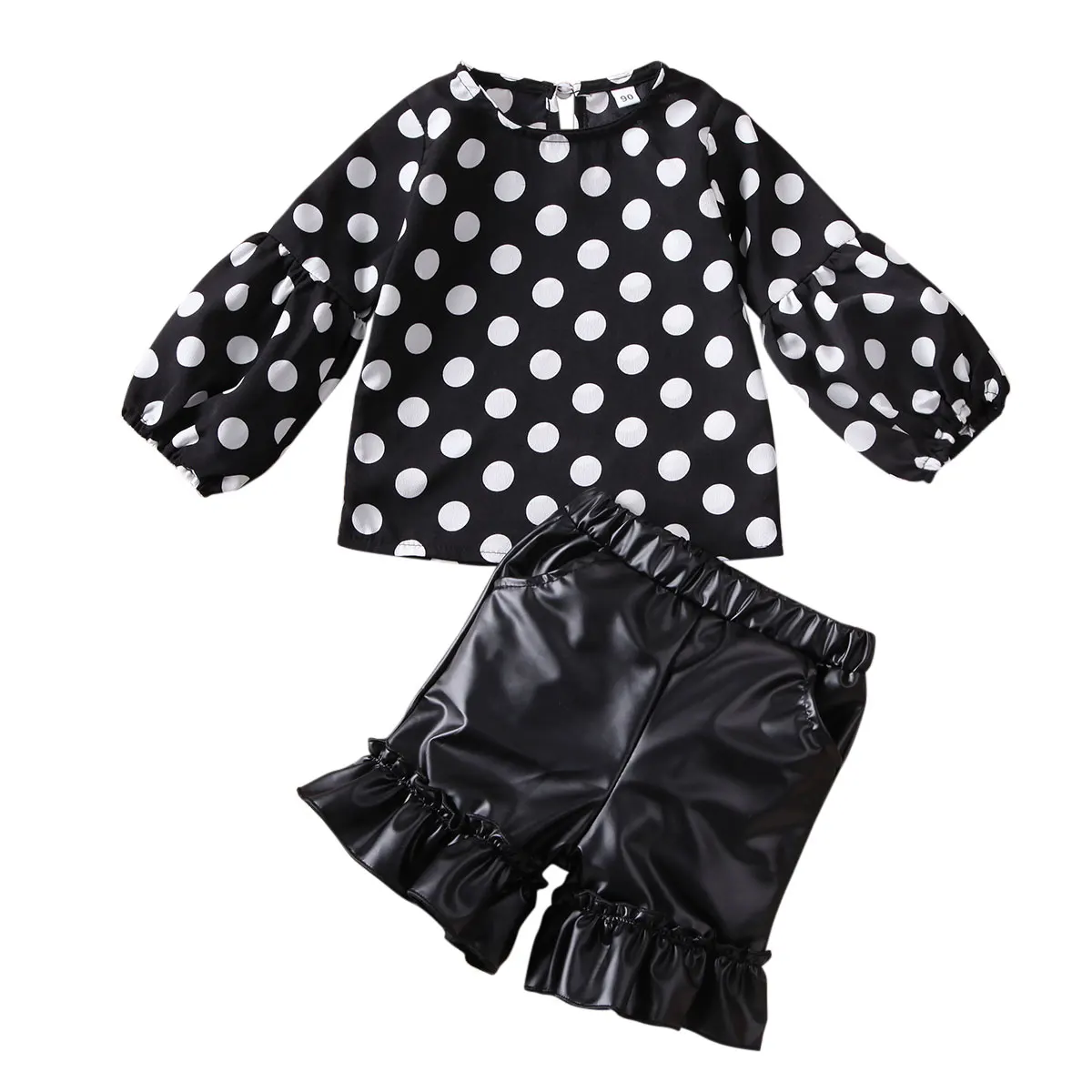 

1-6Y Infant Baby Girl Kids Clothes Sets Polka-dot Long-sleeved Tops + Short Leather Pants Clothes Sets