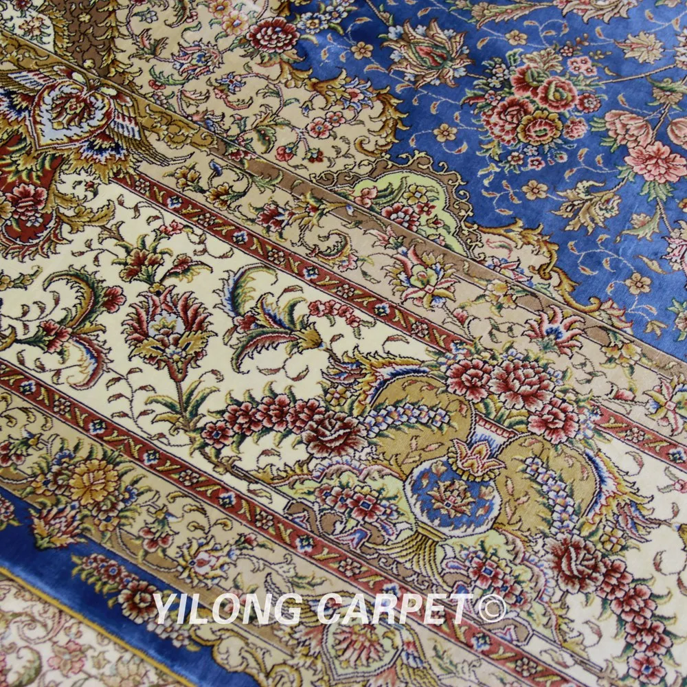 YILONG 9'x12' синий ручной работы классические украшения ручной работы турецкий Шелковый Восточный ковер(SL186