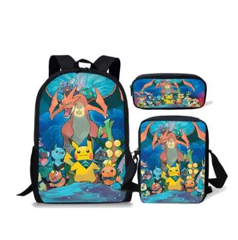 picture color Бренд 3 шт./компл. Pokemon Haunter Иви футболки с изображением героев из мультфильма «Покемоны» рюкзак для мальчиков и девочек с рисунком Пикачу для школьников Дети школьный рюкзак - Цвет: picture color