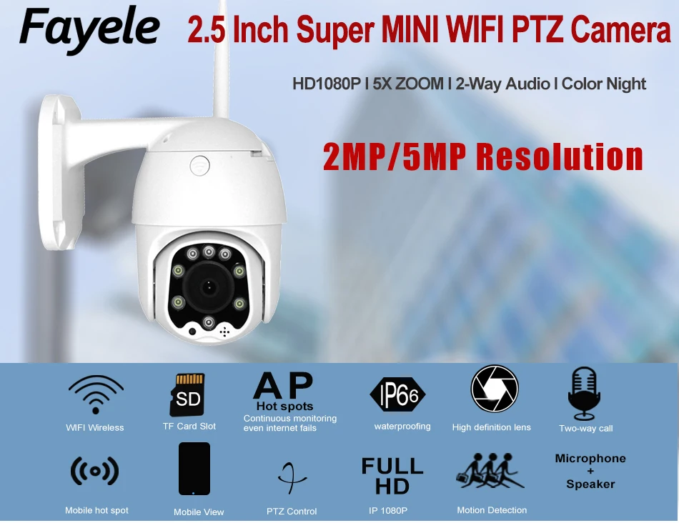 Беспроводной WI-FI 5MP Скорость купольная ptz-камера 5X зум 1080P открытый супер мини IP Камера ИК 50 м 2-полосная аудио полный Цвет SD P2P ONVIF