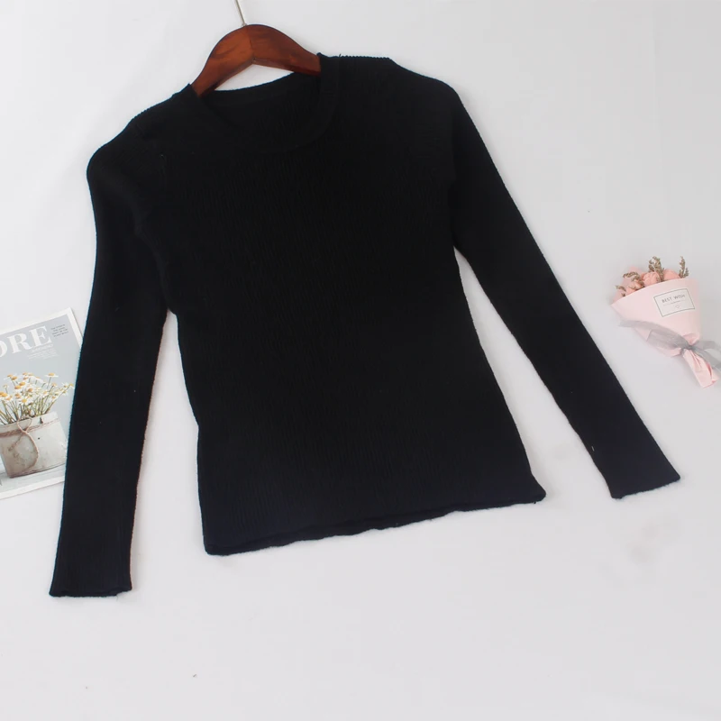 ONLYSVTER дешевые Для женщин базовый свитер Эластичный Slim Fit джемпер задник, однотонный цвет, трикотажный пуловер Свитера с круглым вырезом Pull женские; Лидер продаж