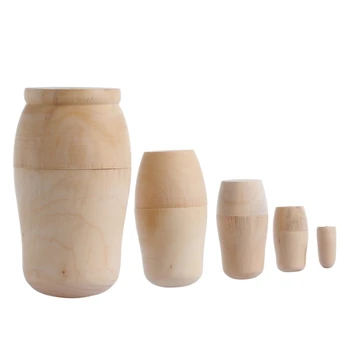 

New 5Pcs/set Unpainted DIY Wood Matryoshka Toy Blank Russian Nesting Dolls Holiday Gift