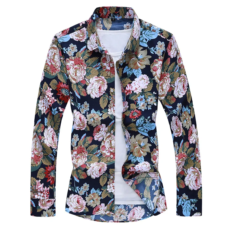 

C629 Slim Fit Floral Pattern 3D Print Fashion Long Sleeved Shirt Men Autumn High Quality Plus Size Luxury Camisa Masculina M-7XL
