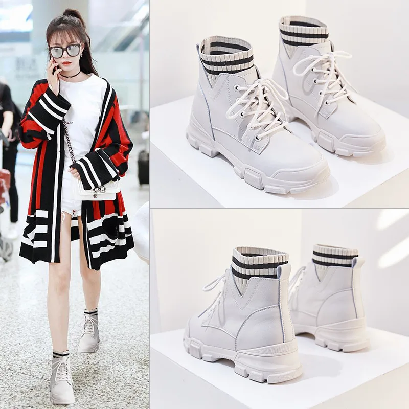 

[] 2019 Autumn & Winter New Style Martin Boots plus Velvet Online Celebrity Trendy Shoes Versatile Elevator Short Boots Women's