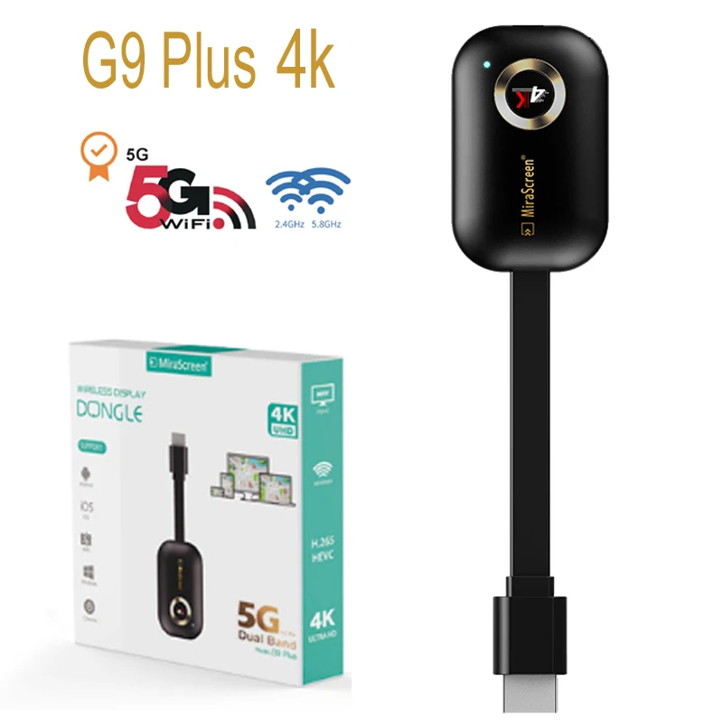 G9Plus 5G 4k Mirascreen G9 Plus автомобильный chromecast/miracast/airplay 5G Cast 2,4G android tv stick беспроводной HDMI 4K 1080P зеркальный экран зеркальное отображение - Цвет: G9Plus 5G 4k