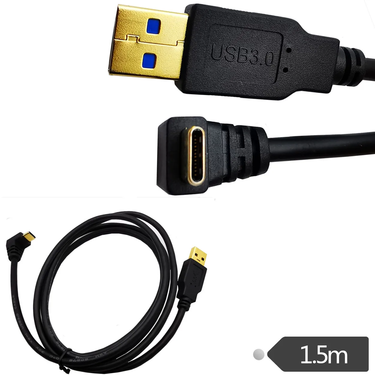 Up& Down Angled 90 Degree Gold-plated USB3.1 type-c USB Male to USB male Data Charge connector Cable 25cm for Tablet phone
