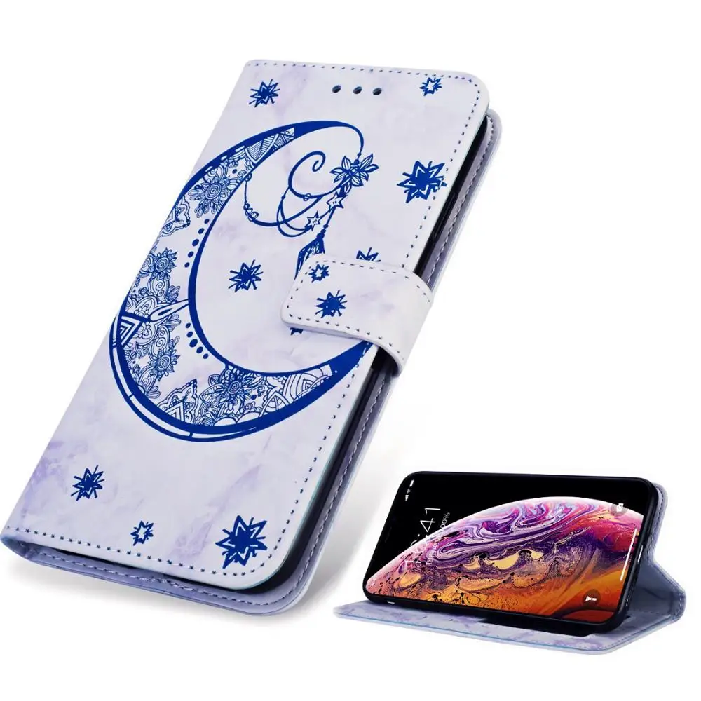 

Moon pattern Flip Leather Wallet Phone Case Cover For iPhone 8 Plus 11 7 6 SE X XS XR XS Max 5S 7 Plus 6 5 with Cards Holder Bag