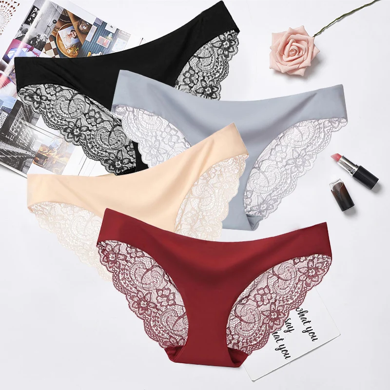 

3pcs/lot Sexy Women Panties set Lace Briefs Ice Silk Seamless Underwear Thong Lingerie Transparent Underpants String Pants #D