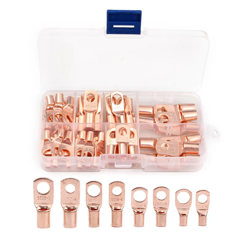 60pcs Electrical Copper Tube Terminals Battery Wire Lug Ring Crimp Connector Kit 