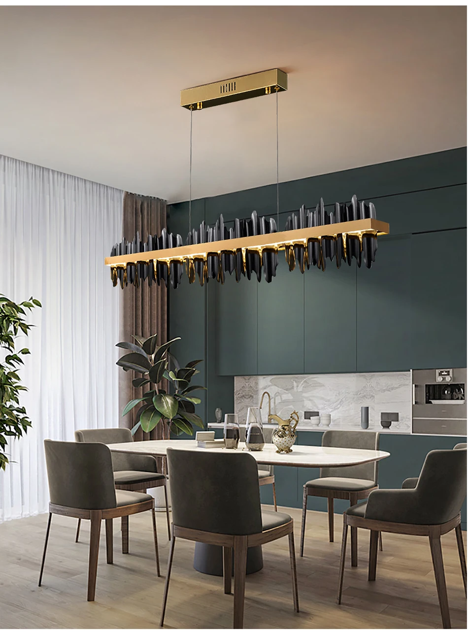 chandelier for living room New black dinning room chandelier rectangle led home decoration light fixture modern design copper kitchen island hanging lamp round chandelier