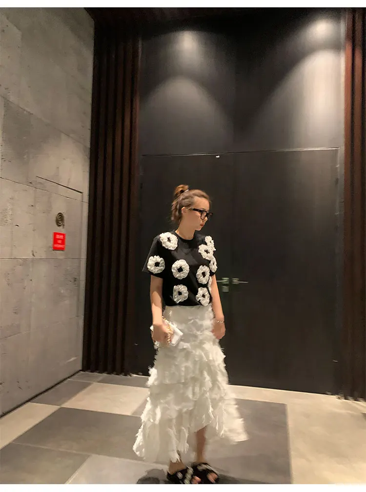 WHITNEY WANG футболка весна лето мода уличная пончики оборки Футболка женская футболка Топ женские футболки