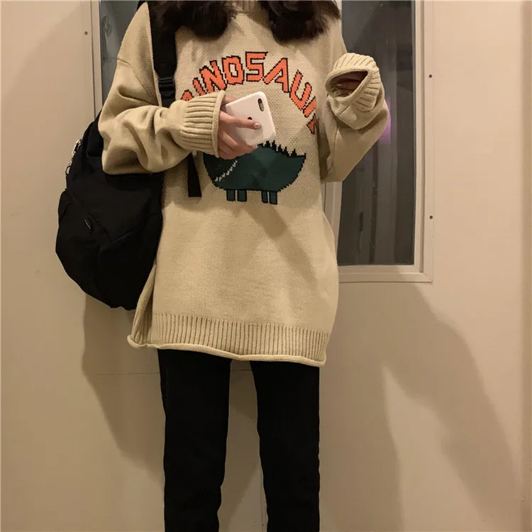 Fanco Harajuku, зимний модный винтажный Женский пуловер с круглым вырезом и забавным буквенным принтом, Свободный вязаный женский пуловер с длинным рукавом