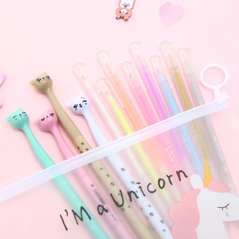12 шт./компл.; красивый комплект одежды гелевая ручка Kawaii Унесенные призраками с изображением черного кота, офисные школьные Чехол для мобильного телефона в стиле "Bts аксессуар стационарный вещь Материал Карандаш Чехол сумка - Цвет: 11