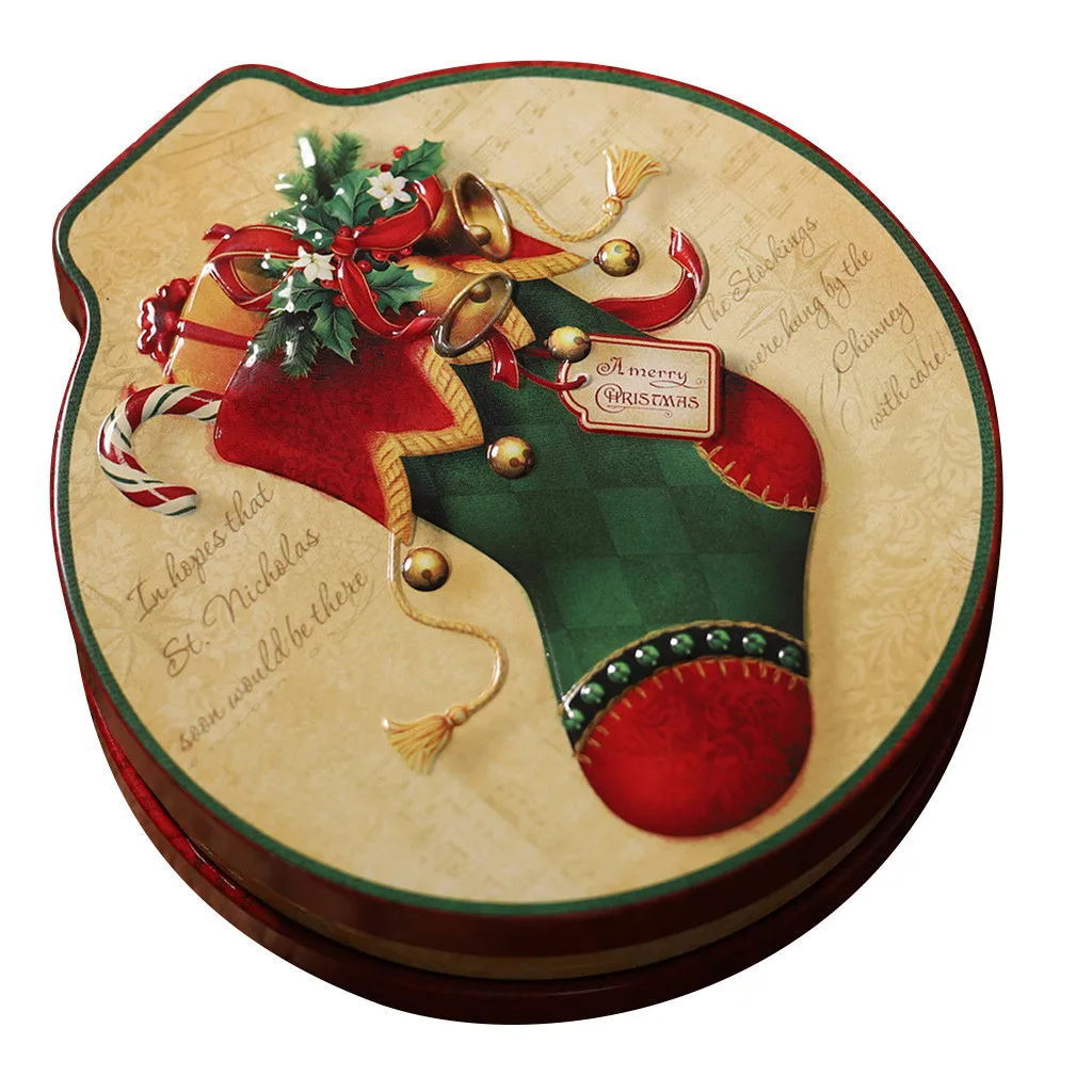 

2019 Christmas Decorations For Home Round Cookie Jar Candy Storage Box Children's Gift Christmas Socks Pattern #NN820