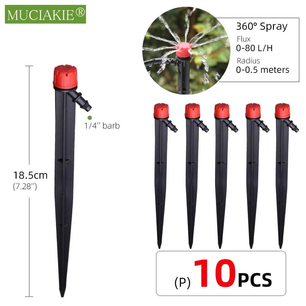 24 Types Garden Irrigation Sprinklers with Stake Adjustable Atomizing Refraction Drippers Watering Vortex Nozzles 1/4'' Barb 