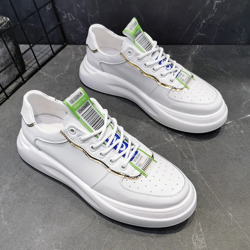 White Shoes Thick-Soled-Trend Breathable New-Fashion Spring Red Tide Match Net Cowhide