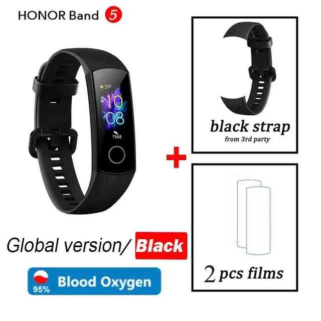 Huawei Honor band 5, смарт-браслет с кислородом крови, Смарт-часы AMOLED, huawei, умный браслет, сердце, яростный, ftness, трекер сна - Цвет: GL Black n Black