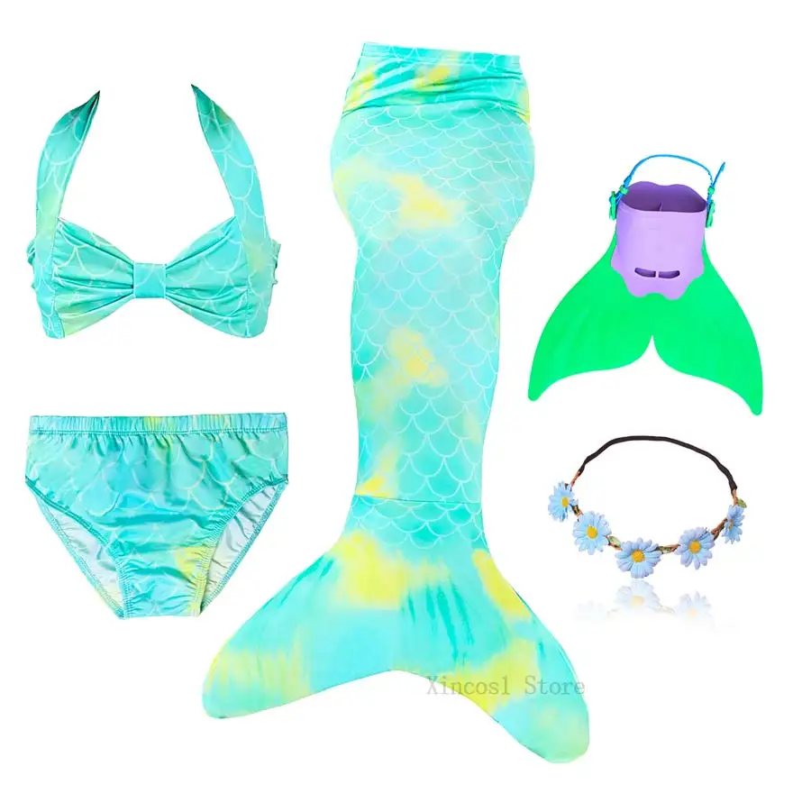 Fancy NEW the Little Mermaid Tail with Garland or With Monofin Swimsuit for Kids Girls swimmable Bathing Suit Mermaid Costume