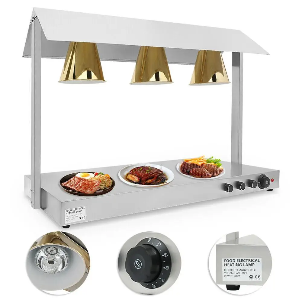 890w Electric Food Warmer Heating Light Lamps Stainless Steel Buffet