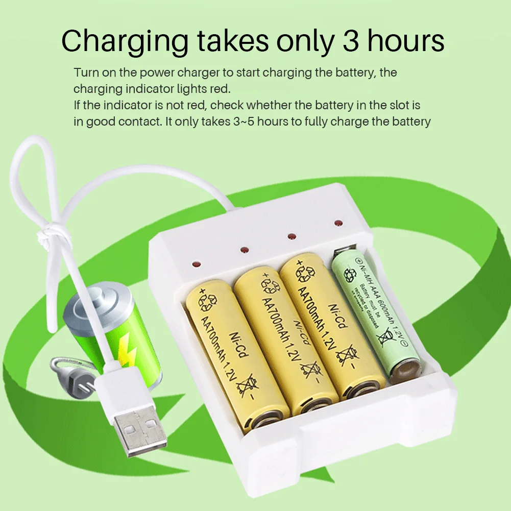 

USB 4 Slots Fast Charging Battery Charger AAA and AA Rechargeable Battery Station