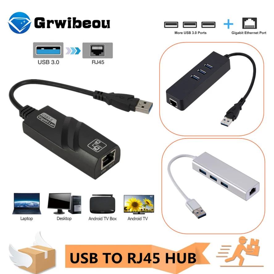 Usb Gigabit Adapter 3 Ports Usb 3.0 Hub Usb To Rj45 Lan