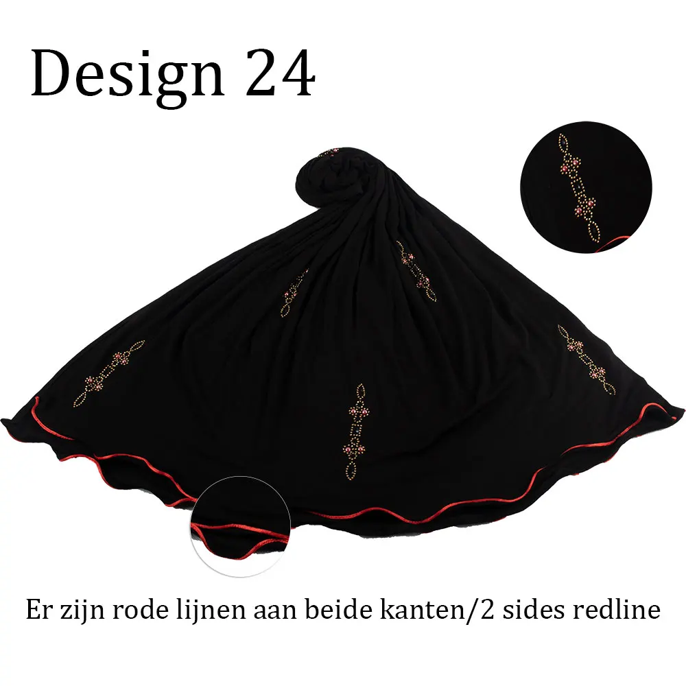 

D24-New Custome stretchy Jersey fabric Printing Scarf with stones 2 sides red line for muslim women 2020 netherlands