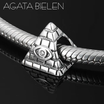 

New Fashion 925 Sterling Silver Pyramid and Evil's Clear Eye Charm Beads Fit Original europeu Bracelets Bangles Jewelry Making