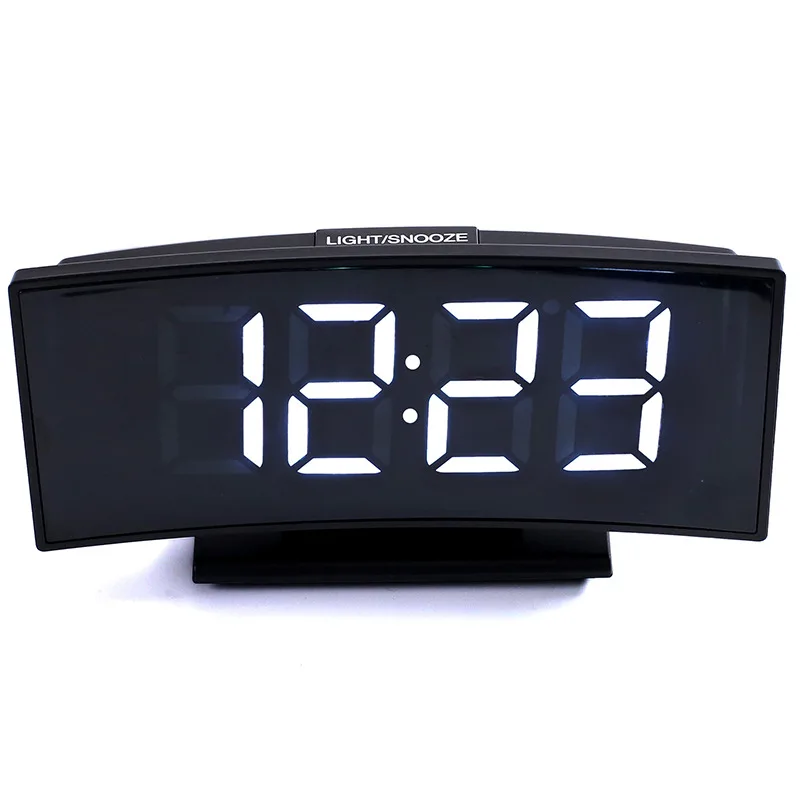 

LED Desktop Electronic Clock Large Numbe Temperature Display Alaram Clock with Snooze Night Watch Arc-shaped Digital Watch