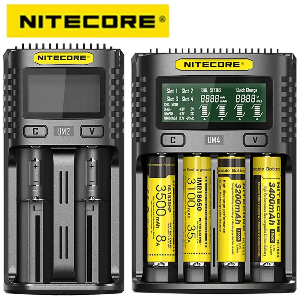 100% оригинальное зарядное устройство Nitecore UM4 UM2 USB QC интеллектуальная электронная