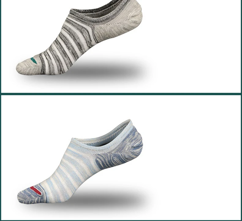 5 Paar hochwertige Herrensocken aus Baumwolle, große Größe, Sommermode, gestreift, Silikon, rutschfeste Socken, weiche, atmungsaktive kurze Socken für Männer – Detail 9