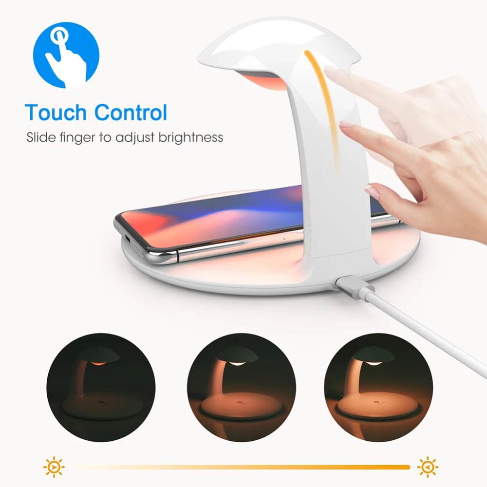 2 IN 1 Table Desk Lamp LED Light USB Charging Station Fast Qi Wireless Charger Dock For IPhone XS MAX XR X 8 Plus 2019 New