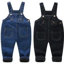 Рост 80-100 см, новинка, джинсовый толстый теплый флис, внутренний Комбинезон для мальчика, детский комбинезон, комбинезон для девочки
