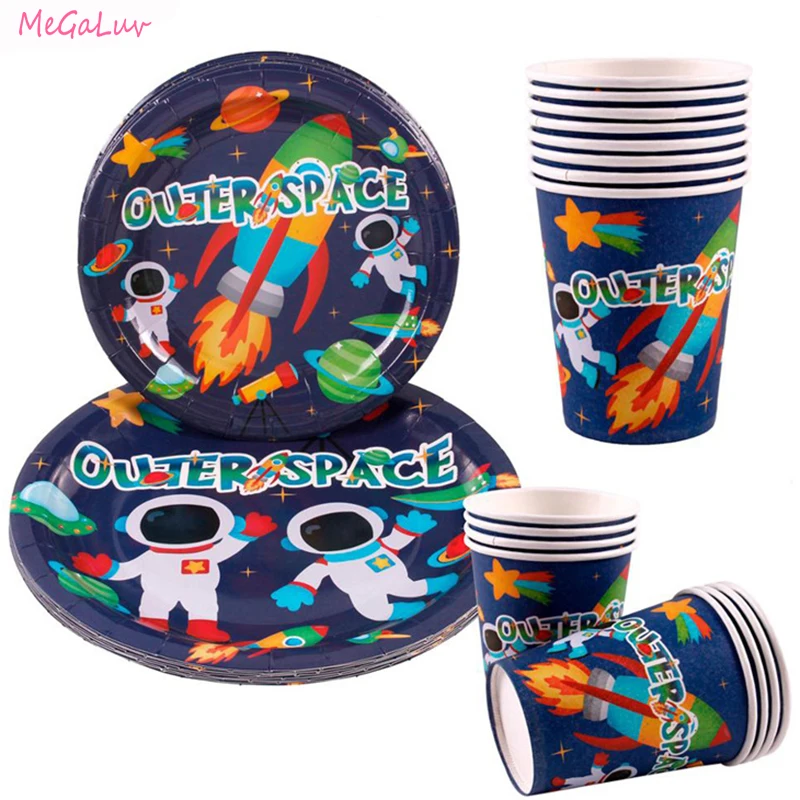 Outer Space Planet Theme Decoration Rocket Disposable Tableware Astronaut Balloons Decor Baby Shower Birthday Party Supplies | Дом и сад