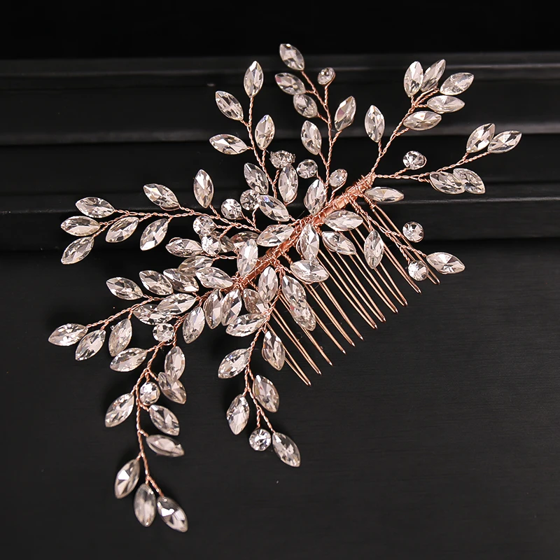 New Handmade Silver Color Rose Gold Tiara Hair Combs Crystal Rhinestone Combs Bridal Hair Accessories Wedding Women Hairbands