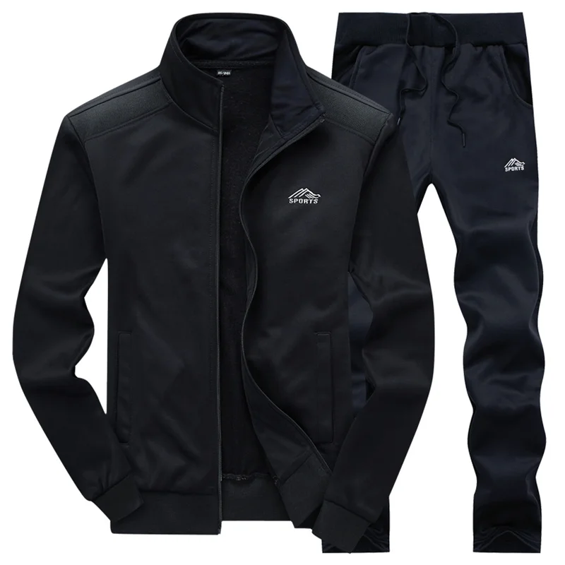 

Hot Sale Men Polyester Sweatshirt Sporting Fleece 2020 Gyms Spring Jacket + Pants Casual Mens Tracksuit Sportswear Fitness Tops