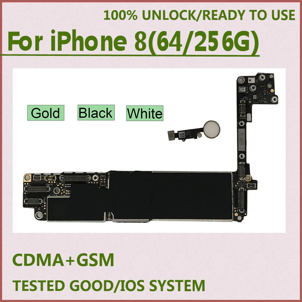 Original Unlocked for iPhone 8 Motherboard With Touch ID Home
Button,64GB 256GB Logic board For iPhone 8 Black White Gold