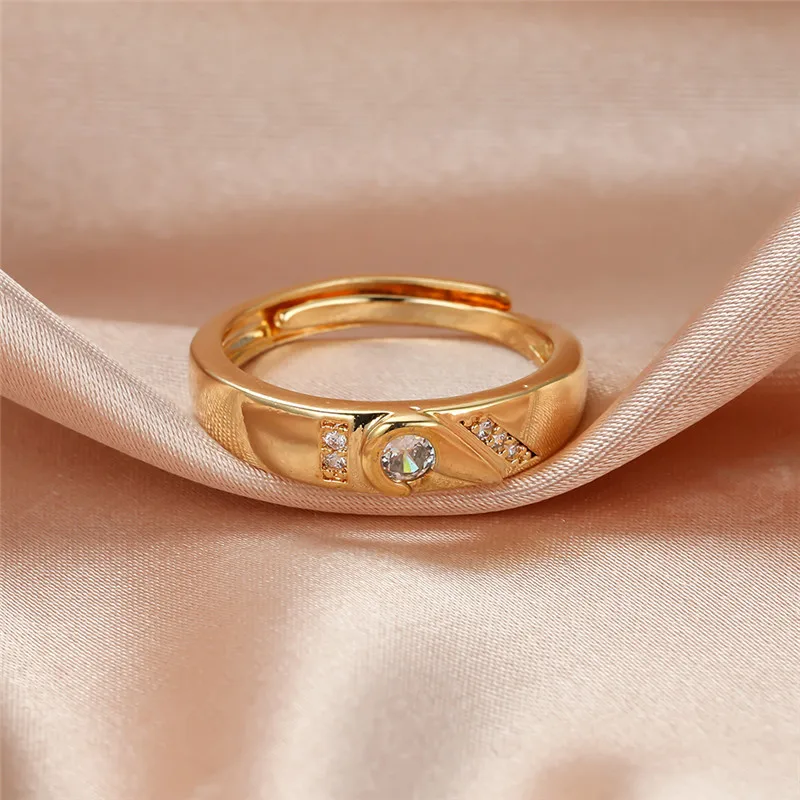 Female Crystal Stone Jewelry Charm Gold Color Wedding Open Rings For Women Vintage Bridal Round Engagement Ring crystal rings engagement rings wedding rings stone rings gold rings fashion ring finger rings metal rings