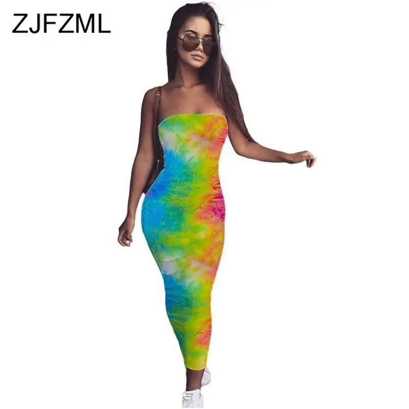 strapless tie dye bodycon dress