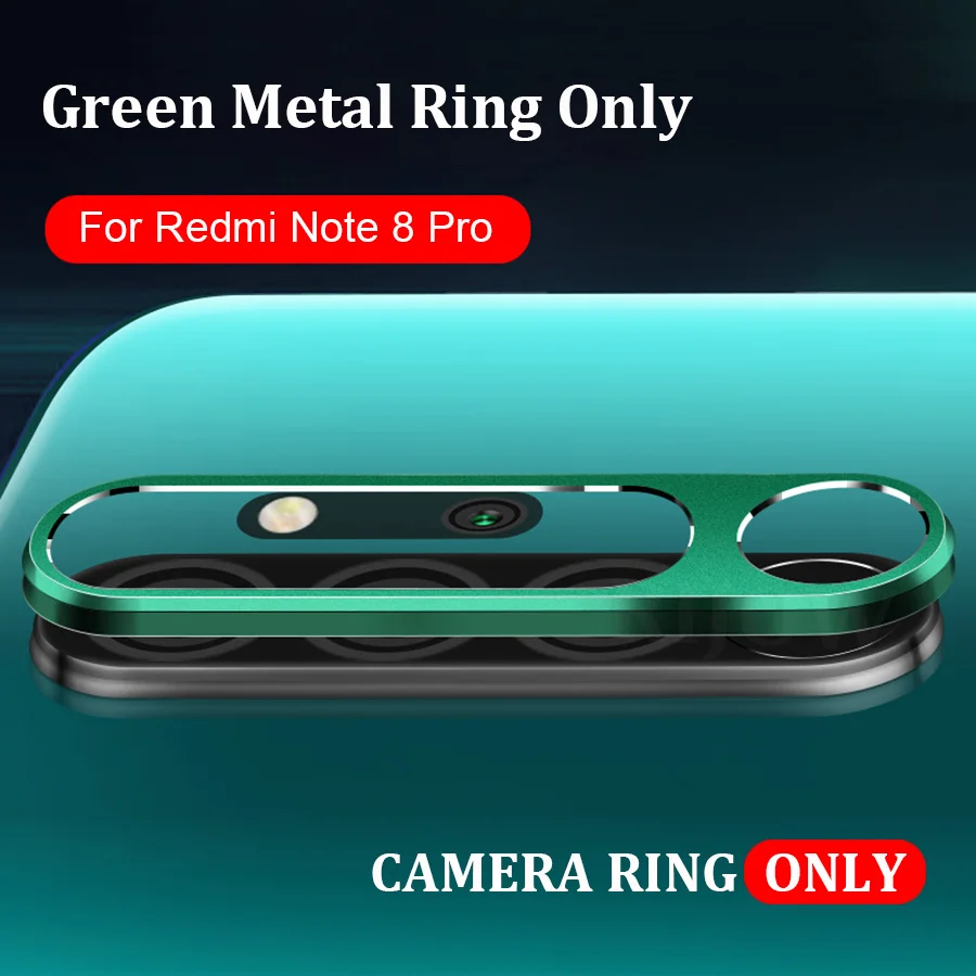 Металлическое кольцо для объектива камеры для Xiaomi Redmi Note 8 Pro, защитное закаленное стекло, защитное кольцо для экрана телефона, Global Note8 Pro Xiomi - Цвет: Green ring only