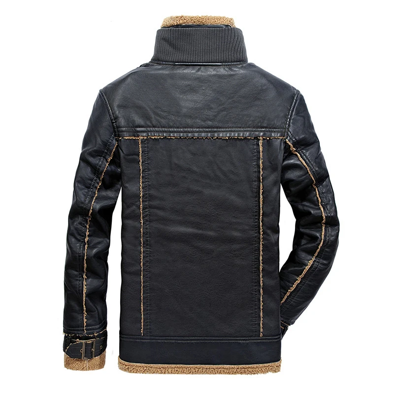 Male Winter Jacket Men Velvet Coats Men Leather Jacket Mens Casual Fashion Stitching Casual PU Leather Coat Autumn Streetwear