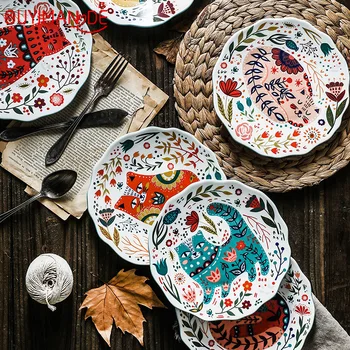 

Creative Cartoon Ceramic Steak Plate Cake Plate Dessert Plate Western Food Plate Pasta Plate Fruit Plate Hand-painted Cat Plate