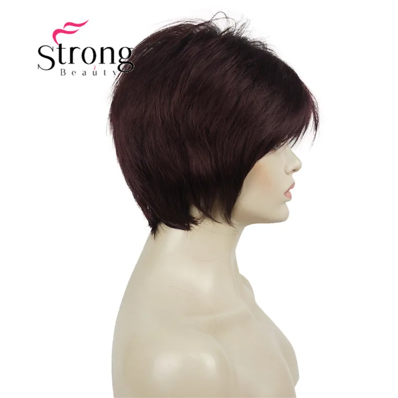 StrongBeauty короткий слоистый блондин Толстый Пушистый полный синтетический парик Тепло ОК - Цвет: 99T Dark Maroon Red