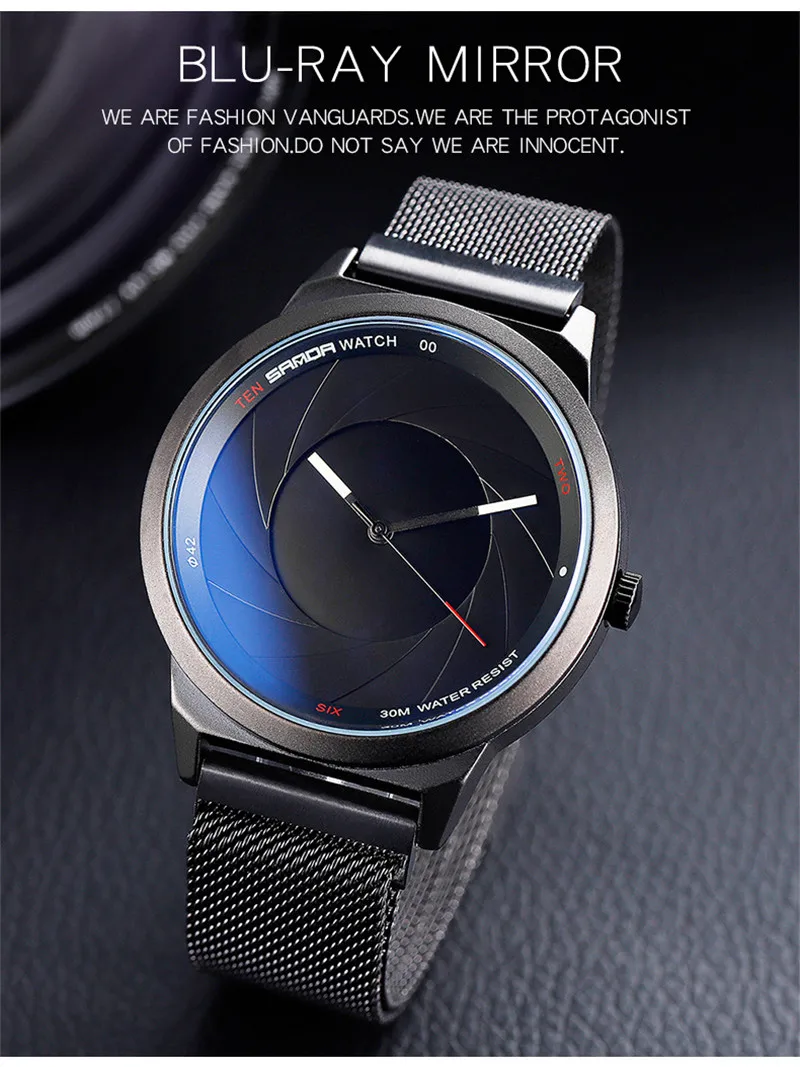 SANDA New 2 Pieces Fashion Couple High Gloss Glass Watch Stainless Steel Mesh Strap Men's Quartz Anti-watch