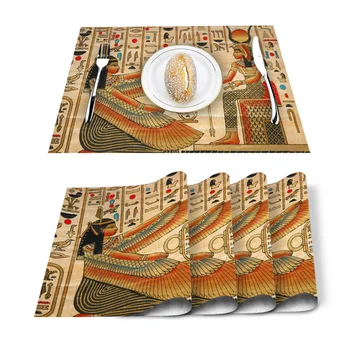 

Egypt Character Desert Wall Retro Placemat Washable Cotton Linen Table Cloth Pad Mat Rectangle Placemats Heat Resistant