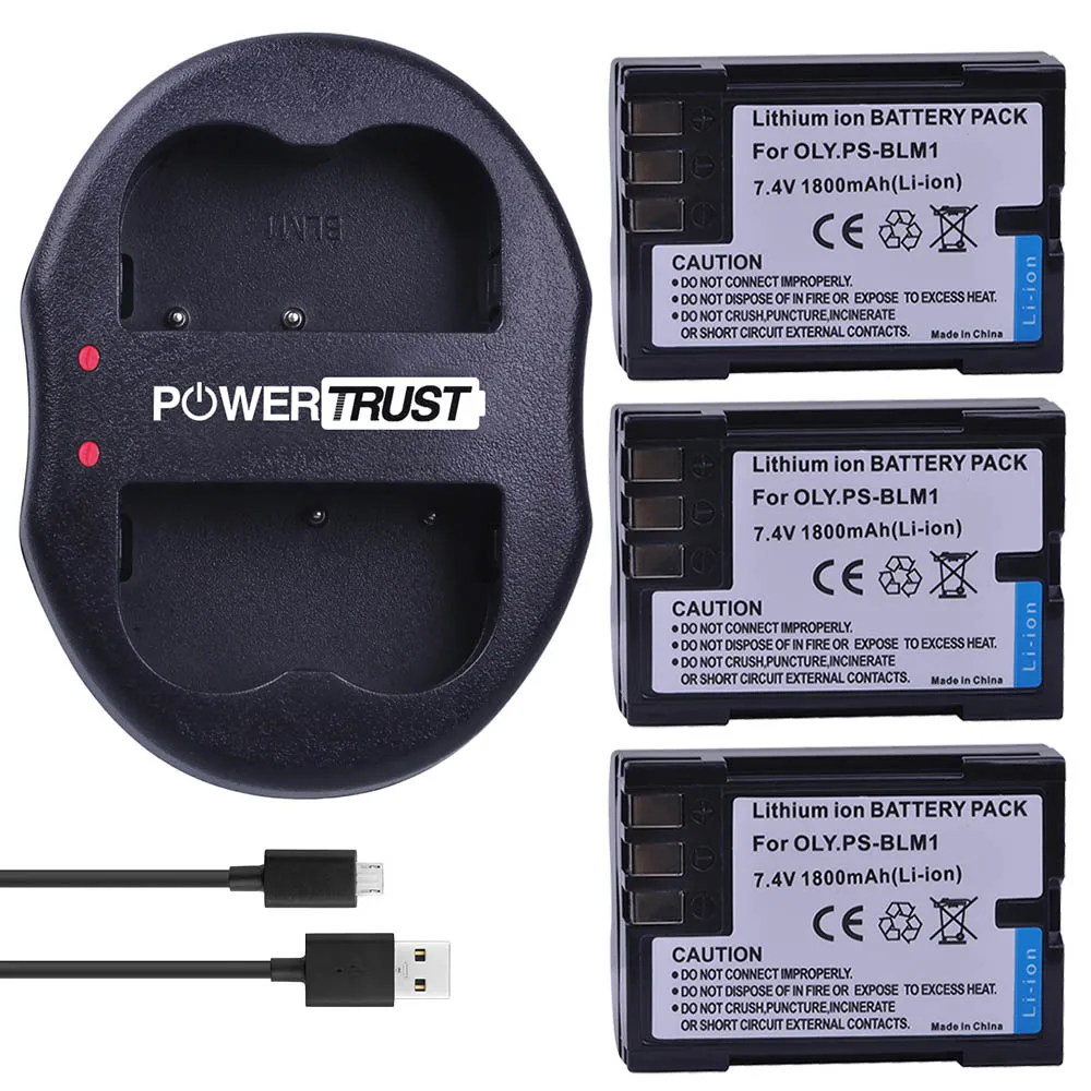 2 шт. 1800 мА/ч, PS-BLM1 BLM1 BLM-1 Батарея+ Dual USB зарядка для Olympus C-5060 C-7070 C-8080 E-1 E-3 E-30 E-520 EVOLT E-300 - Цвет: 3Battery and Charger