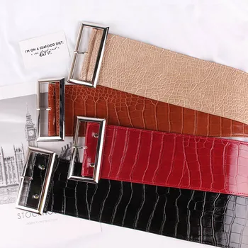 

Crocodile pattern decorate Pin buckle 9.5cm width belt fashion Woman belts