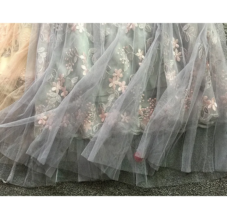 New Elegant Flower Embroidery Multilayer Mesh Pleated Skirt Half length Skirt A Style