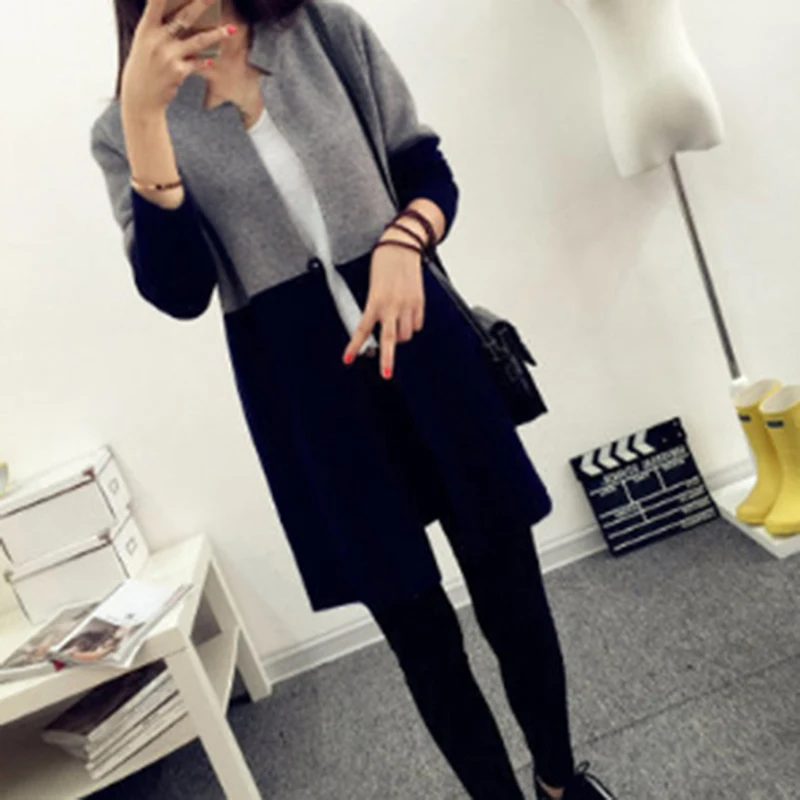 

Slim Knitted Sweaters Fashion Casual Long Cardigan women Sweaters Patchwork Knitting Outwear Autumn Winter Long Sleeve
